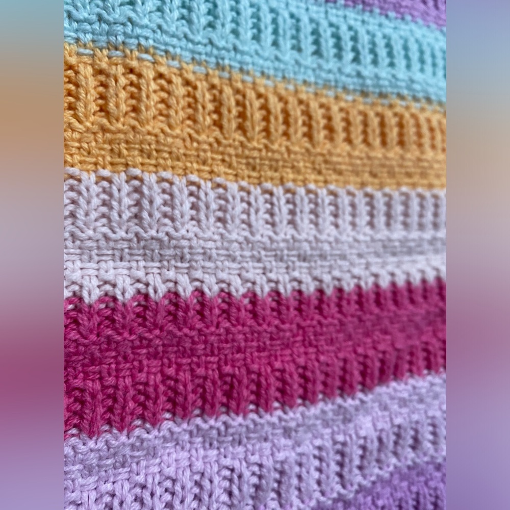 toddler girl 4T scalloped edge crochet knit top pastel stripes cotton blend tank - Picture 4 of 11